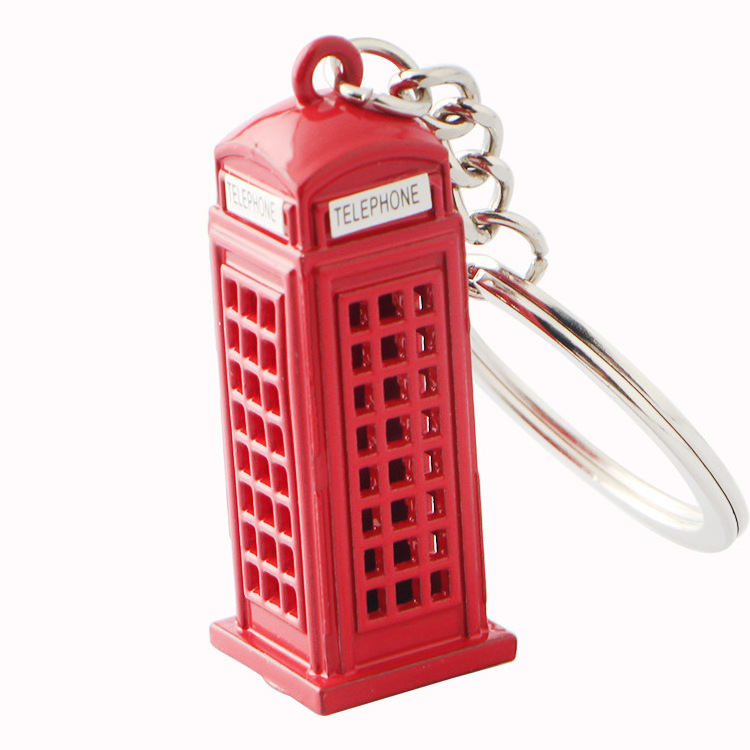 London Bus Keychain,British Red Bus Keychain,Double-Decker Bus Key Ring 3D Red Telephone Box