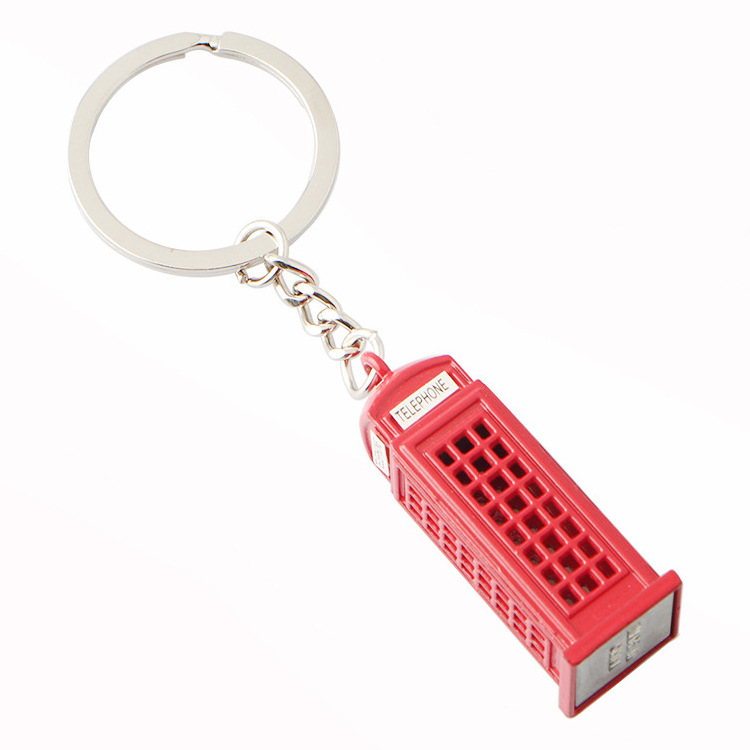 London Bus Keychain,British Red Bus Keychain,Double-Decker Bus Key Ring 3D Red Telephone Box