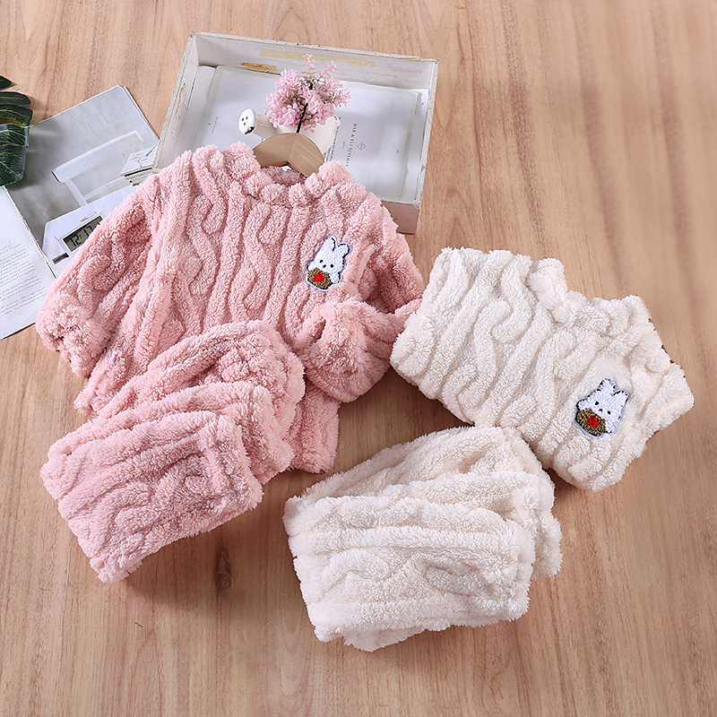 Children's pajamas autumn and winter thickened flannel boys  girls baby bear cute suit outside wear home clothes