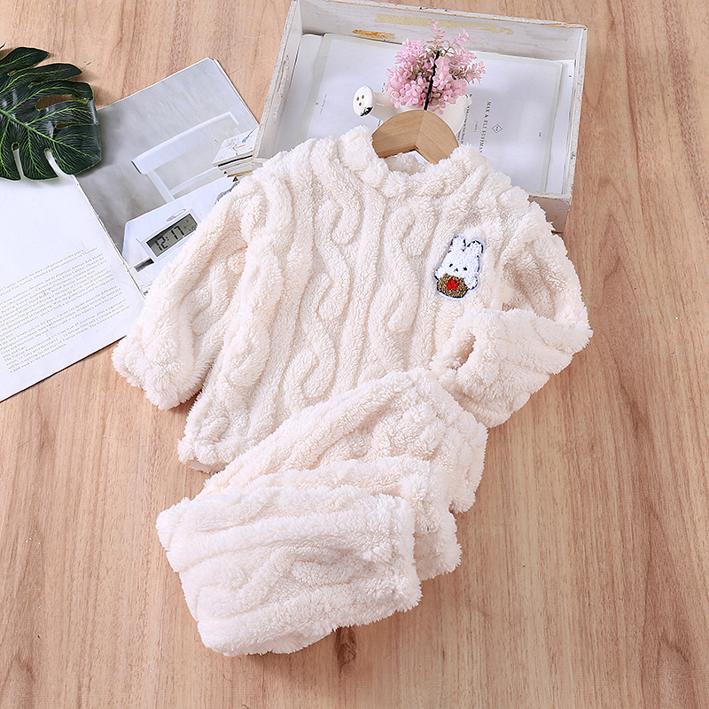 Children's pajamas autumn and winter thickened flannel boys  girls baby bear cute suit outside wear home clothes