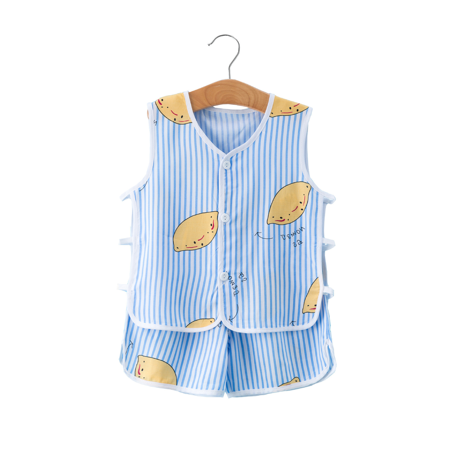 Baby Vest Set Children's Summer Thin Cotton Silk Men's and Women's Outer Wear   Sleeveless Sling Pajamas