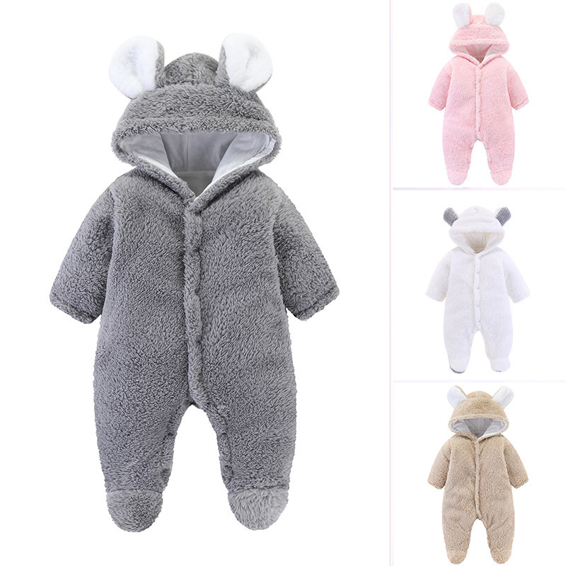 Wholesale Solid Polyester Knitted Bodysuit Long Sleeve New Born Baby Clothes Rompers Winter  Romper Footed  Onesie