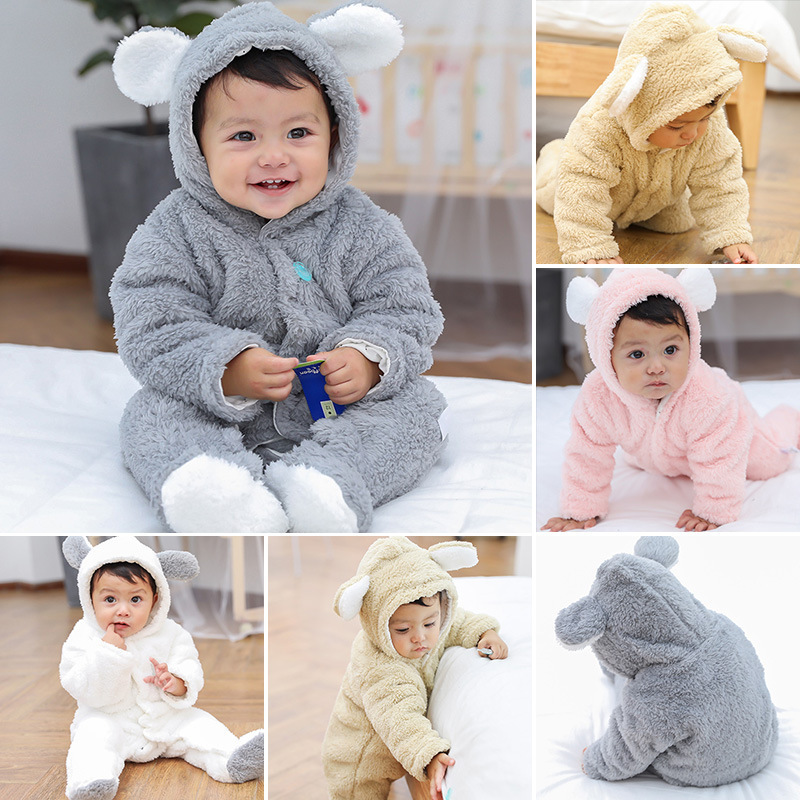 Wholesale Solid Polyester Knitted Bodysuit Long Sleeve New Born Baby Clothes Rompers Winter  Romper Footed  Onesie