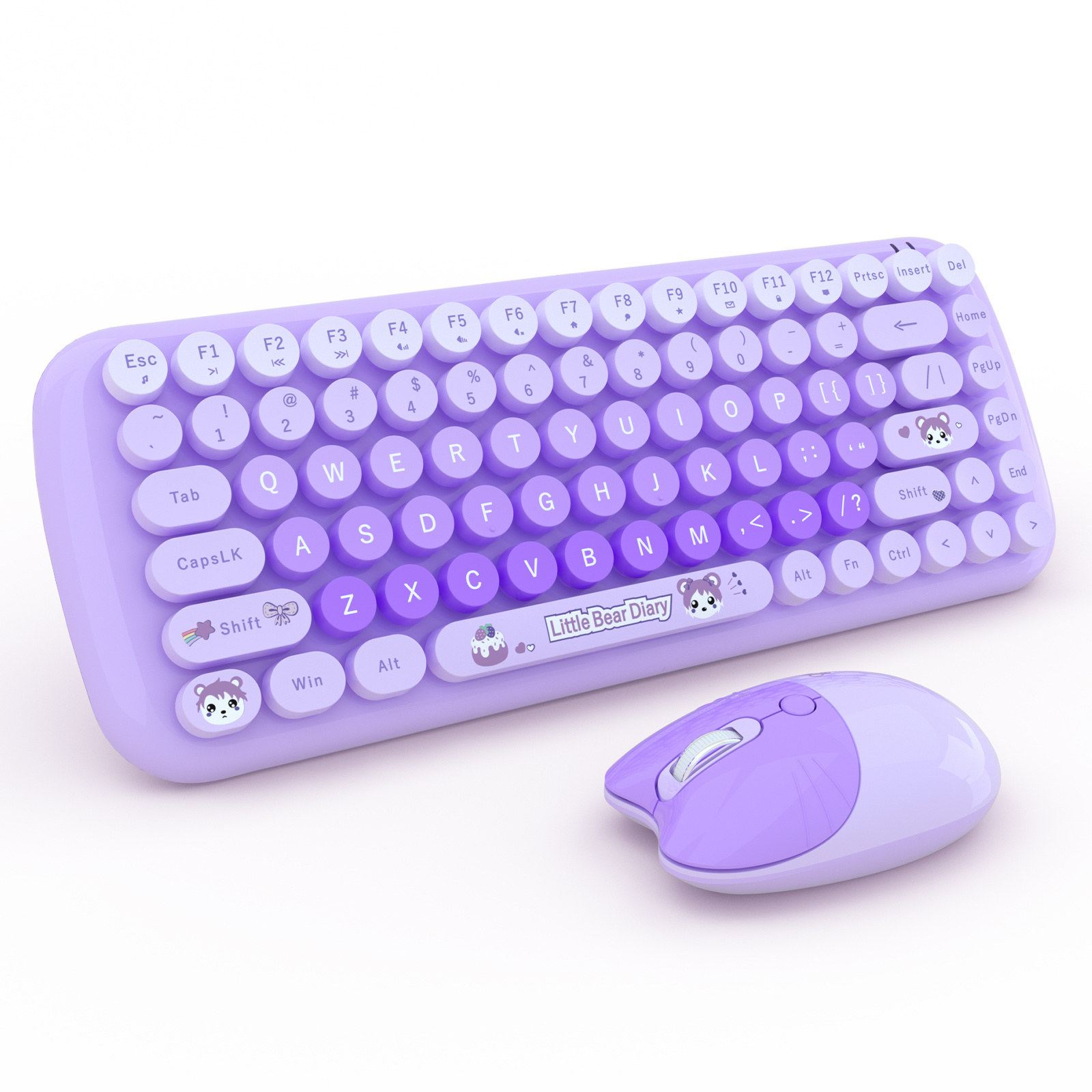 Factory 2.4GHz Wireless Retro Colorful Keyboard Cartoon IP Printing Cute Keyboard And Mouse Combo Set