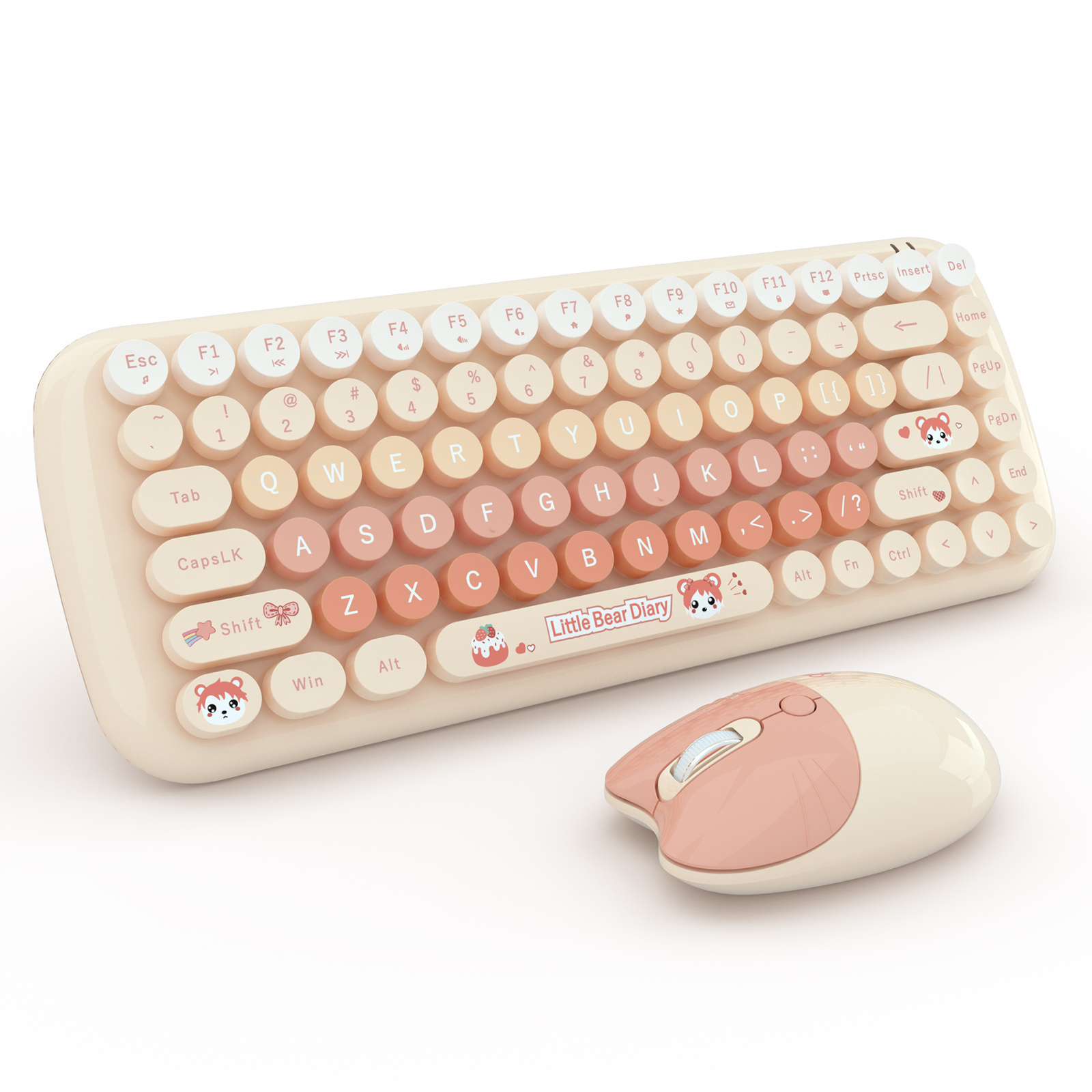 Factory 2.4GHz Wireless Retro Colorful Keyboard Cartoon IP Printing Cute Keyboard And Mouse Combo Set