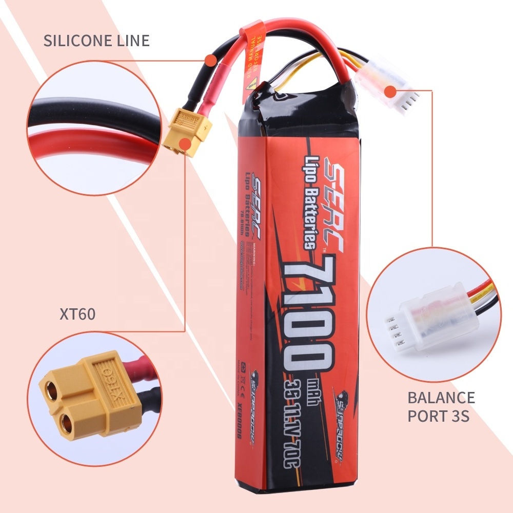 SUNPADOW Lipo Battery for RC Vehicles Car Truck Tank Truggy Buggy with 7100mAh 11.1V 70C with XT60 Plug for 3S Lipo Batteries