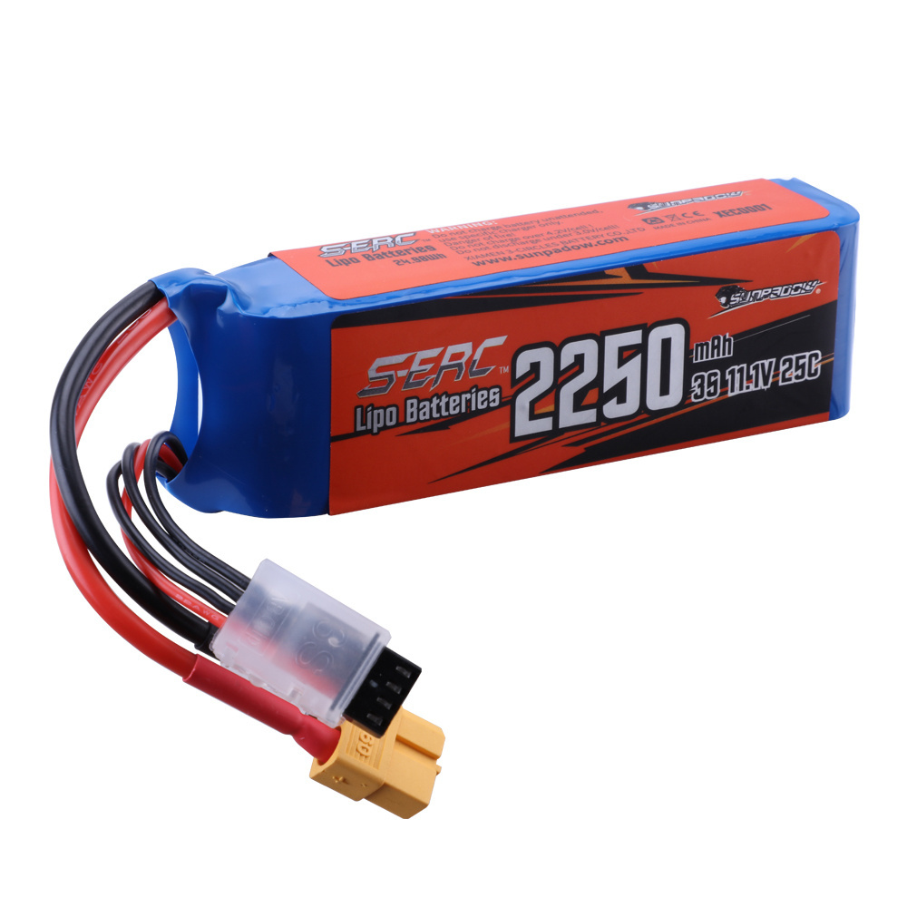 SUNPADOW 2250mAh 11.1V 25C 3S Lipo Battery with XT60 Plug for RC Airplane Quadcopter Helicopter Drone FPV Racing Model Hobby