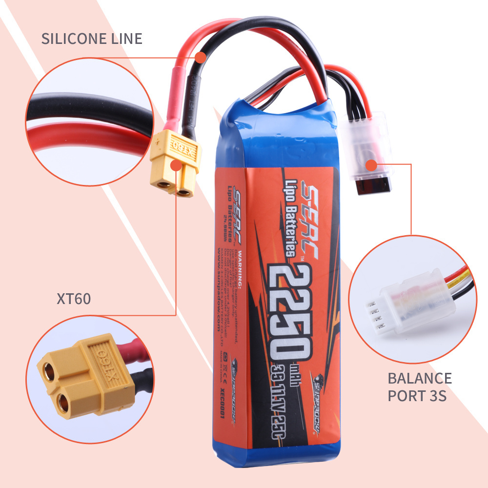 SUNPADOW 2250mAh 11.1V 25C 3S Lipo Battery with XT60 Plug for RC Airplane Quadcopter Helicopter Drone FPV Racing Model Hobby