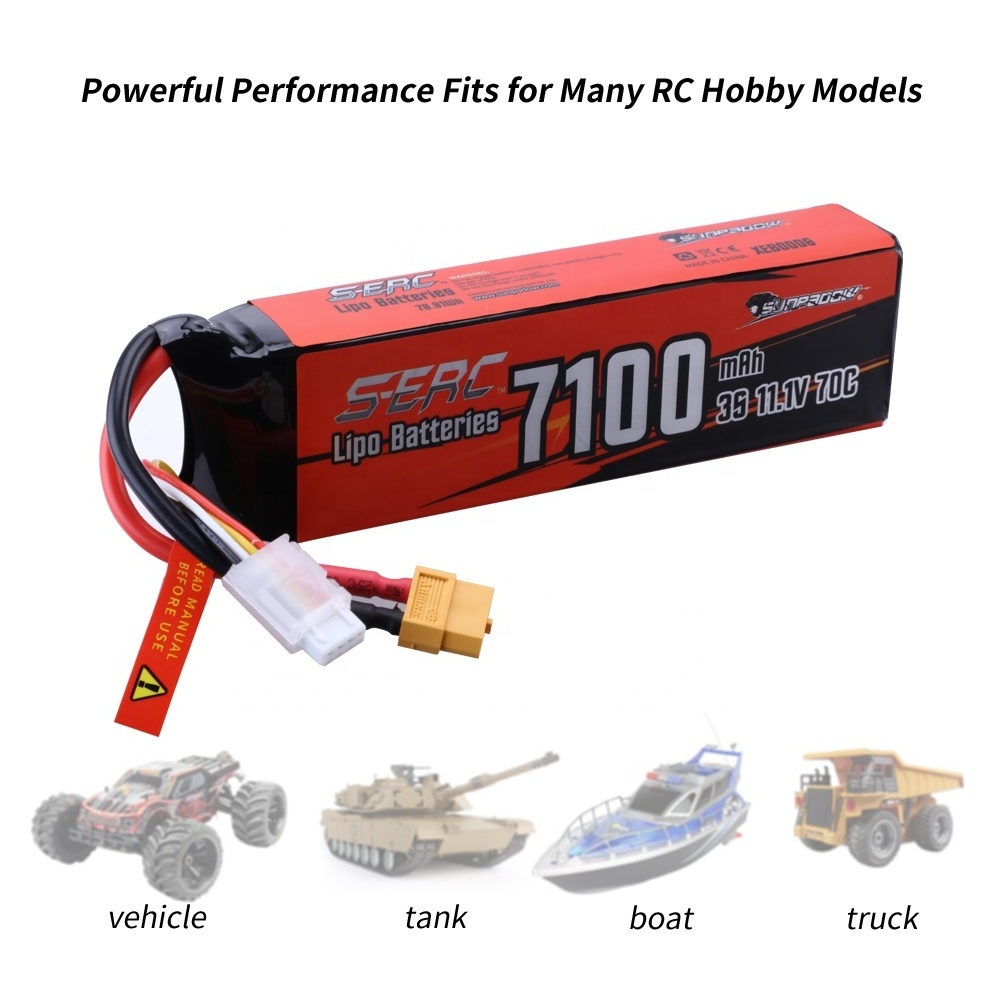 SUNPADOW Lipo Battery for RC Vehicles Car Truck Tank Truggy Buggy with 7100mAh 11.1V 70C with XT60 Plug for 3S Lipo Batteries