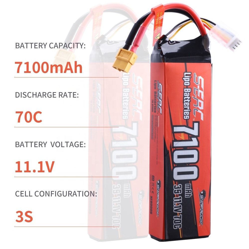 SUNPADOW Lipo Battery for RC Vehicles Car Truck Tank Truggy Buggy with 7100mAh 11.1V 70C with XT60 Plug for 3S Lipo Batteries