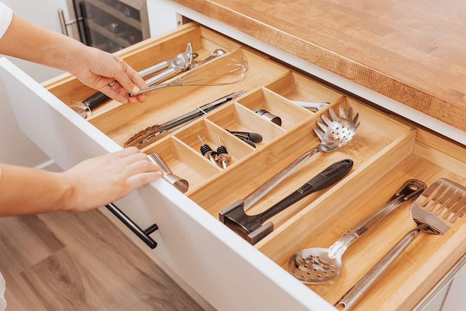 Premium Expandable Silverware Flatware and Utensil  Kitchen Drawers Organizer Bamboo Kitchen Drawer Organizer Utensil Tray