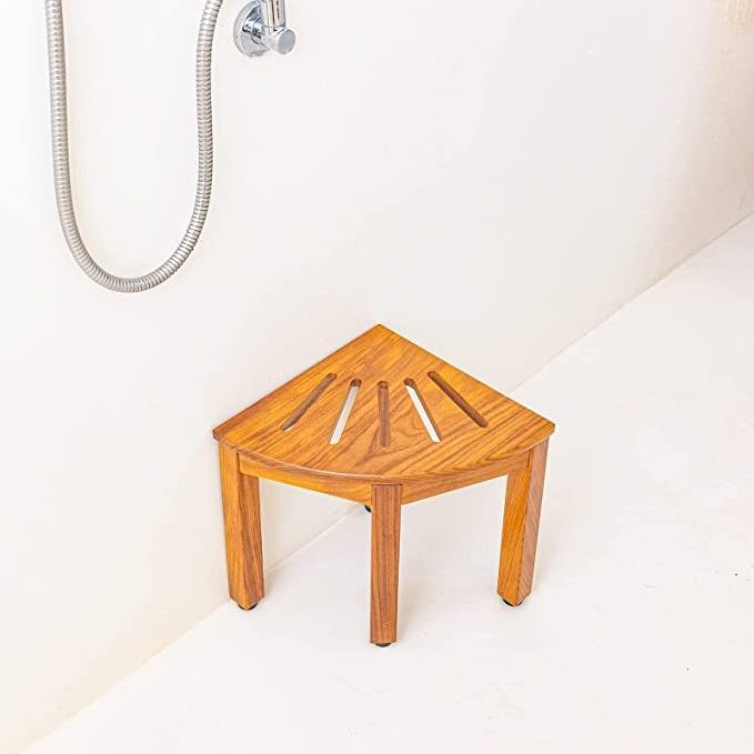 Bamboo Shower Foot Rest with Non-Slip Rubber Pad Bamboo Squatty Potty Bamboo Corner Shower Stool