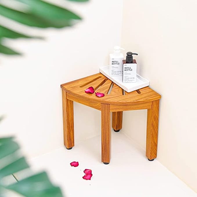 Bamboo Shower Foot Rest with Non-Slip Rubber Pad Bamboo Squatty Potty Bamboo Corner Shower Stool