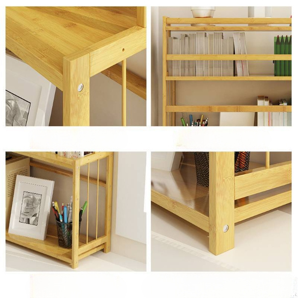 Portable Office Desk Organizer Storage Shelf for Desk Bamboo Wooden Small Book Shelf