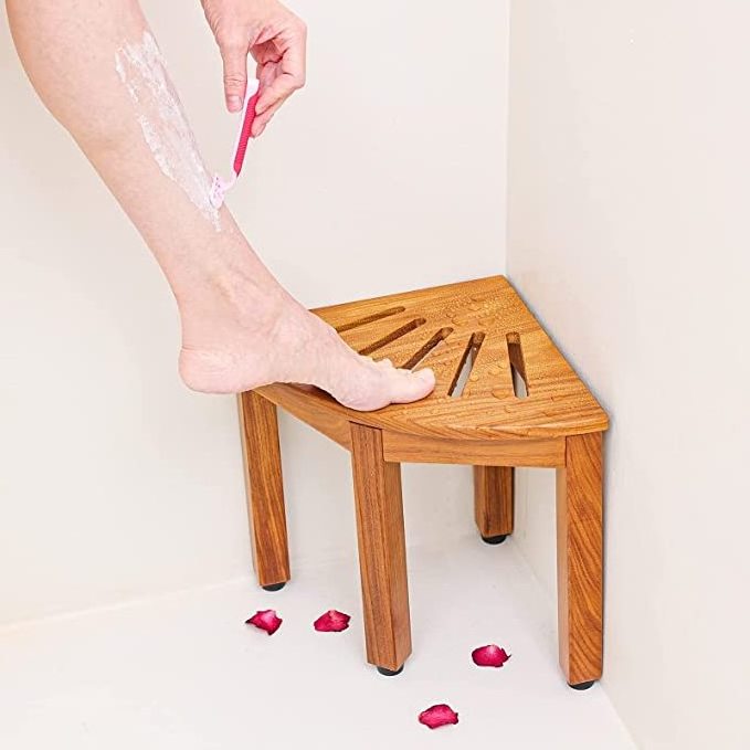 Bamboo Shower Foot Rest with Non-Slip Rubber Pad Bamboo Squatty Potty Bamboo Corner Shower Stool