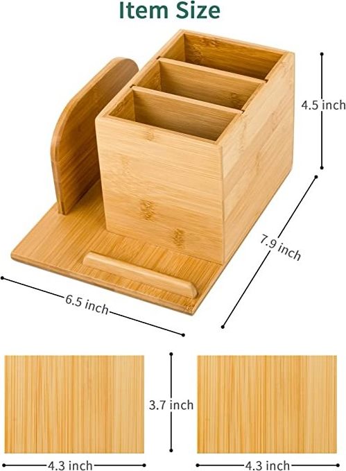 Wood Table Top Storage with 2 Adjustable Shelves for Pencils Phone Holder Bamboo Desk Drawer Organizer