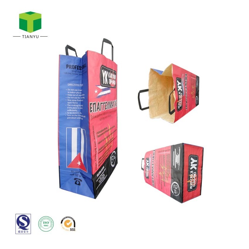 Customized 5Kg 10Kg 20Kg 25Kg Bbq Hardwood Lump Coal Packaging Recycling Big Multilayer Brown Kraft Paper Charcoal B