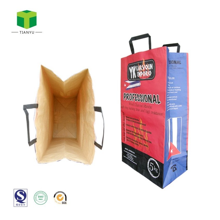 Customized 5Kg 10Kg 20Kg 25Kg Bbq Hardwood Lump Coal Packaging Recycling Big Multilayer Brown Kraft Paper Charcoal B