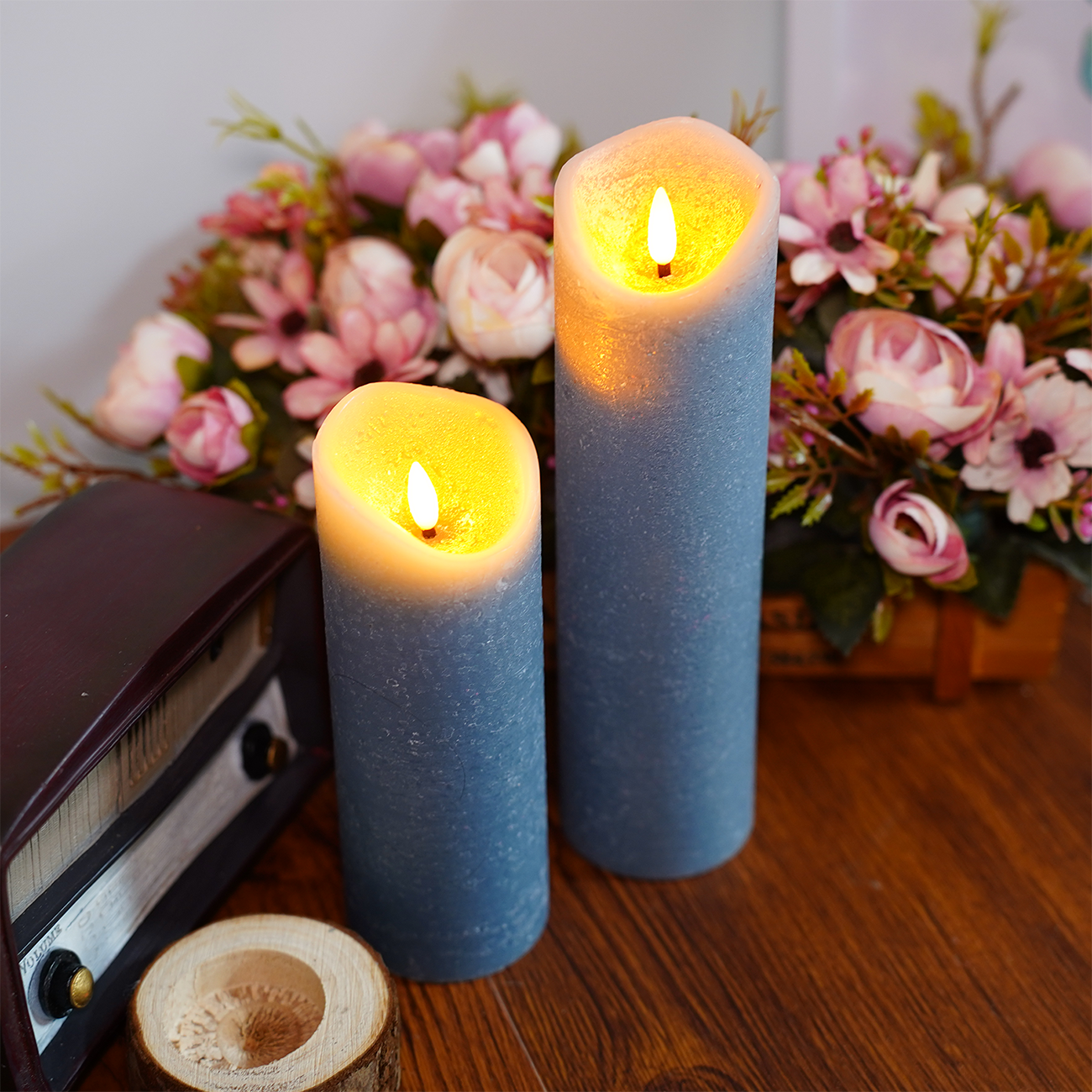 Hot Sale Real wax blue Flicker Moving Wick Led Candle 3D Bullet Shape Flameless Pillar Electric Candle For Home Decoration