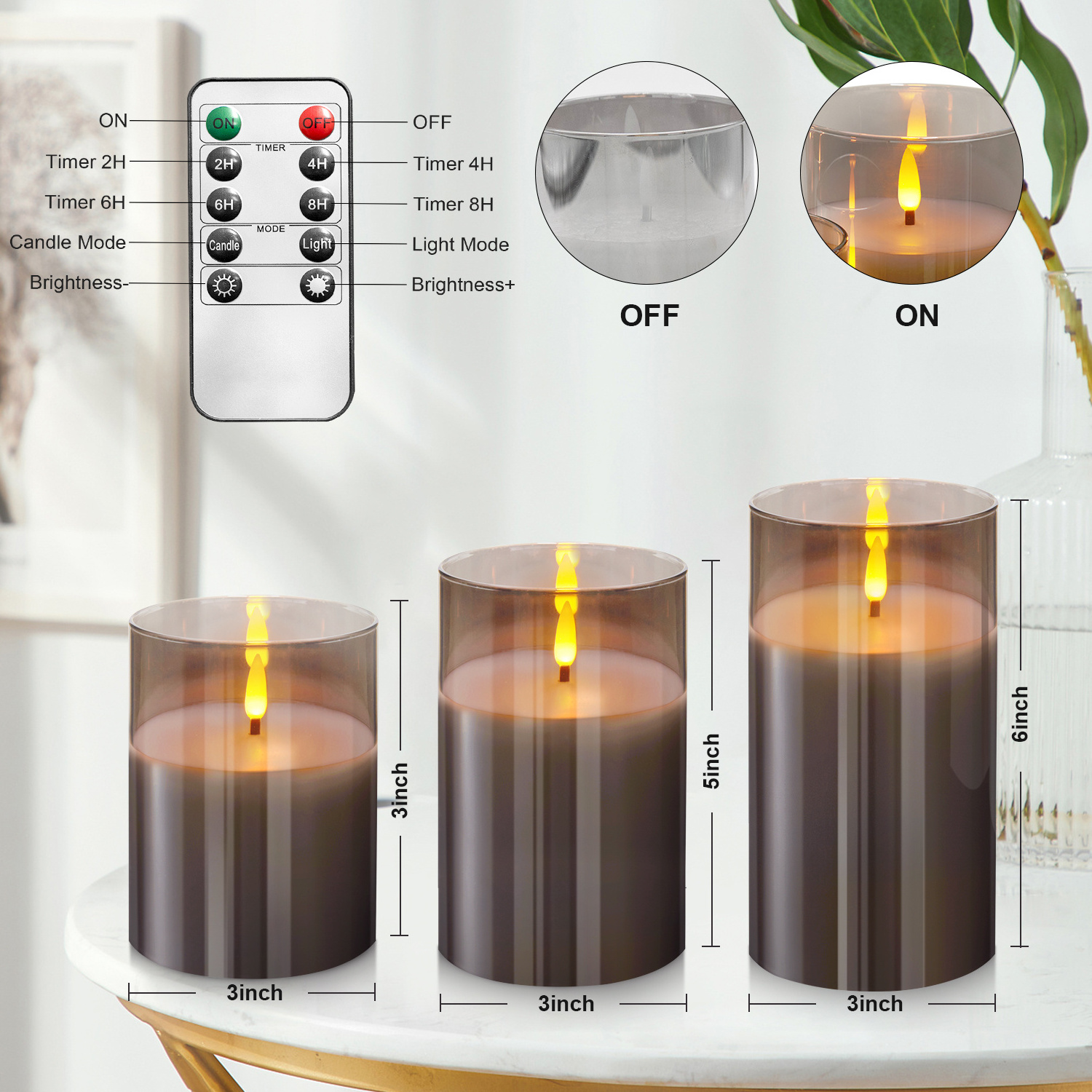 hot selling high quality flameless led candle grey glass pillar candles remote control flickering led candles