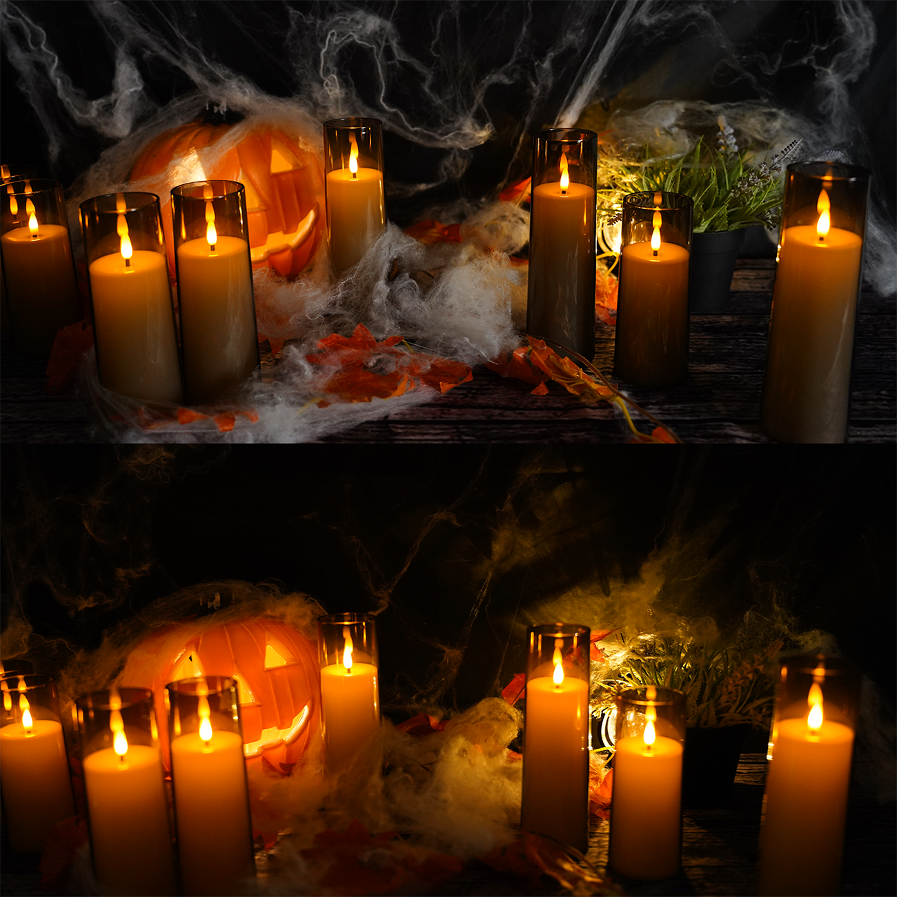 Grey acrylic glass battery operated flameless candles LED Pillar flameless candles with remote for party home decoration