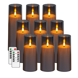 Grey acrylic glass battery operated flameless candles LED Pillar flameless candles with remote for party home decoration