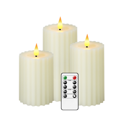 Set of 3 LED Real Wax Flickering Candles Battery Operated Flameless Pillar Candle with 24 Hours Timer remote for Wedding Party