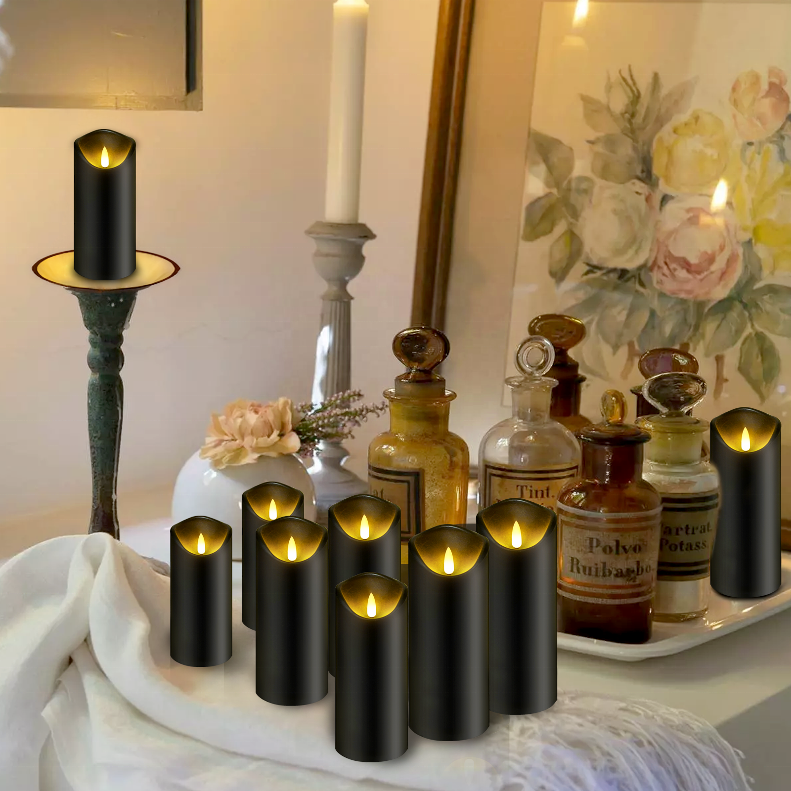 Black Halloween atmosphere candles sets plastic replaced wick customized LED decor candles