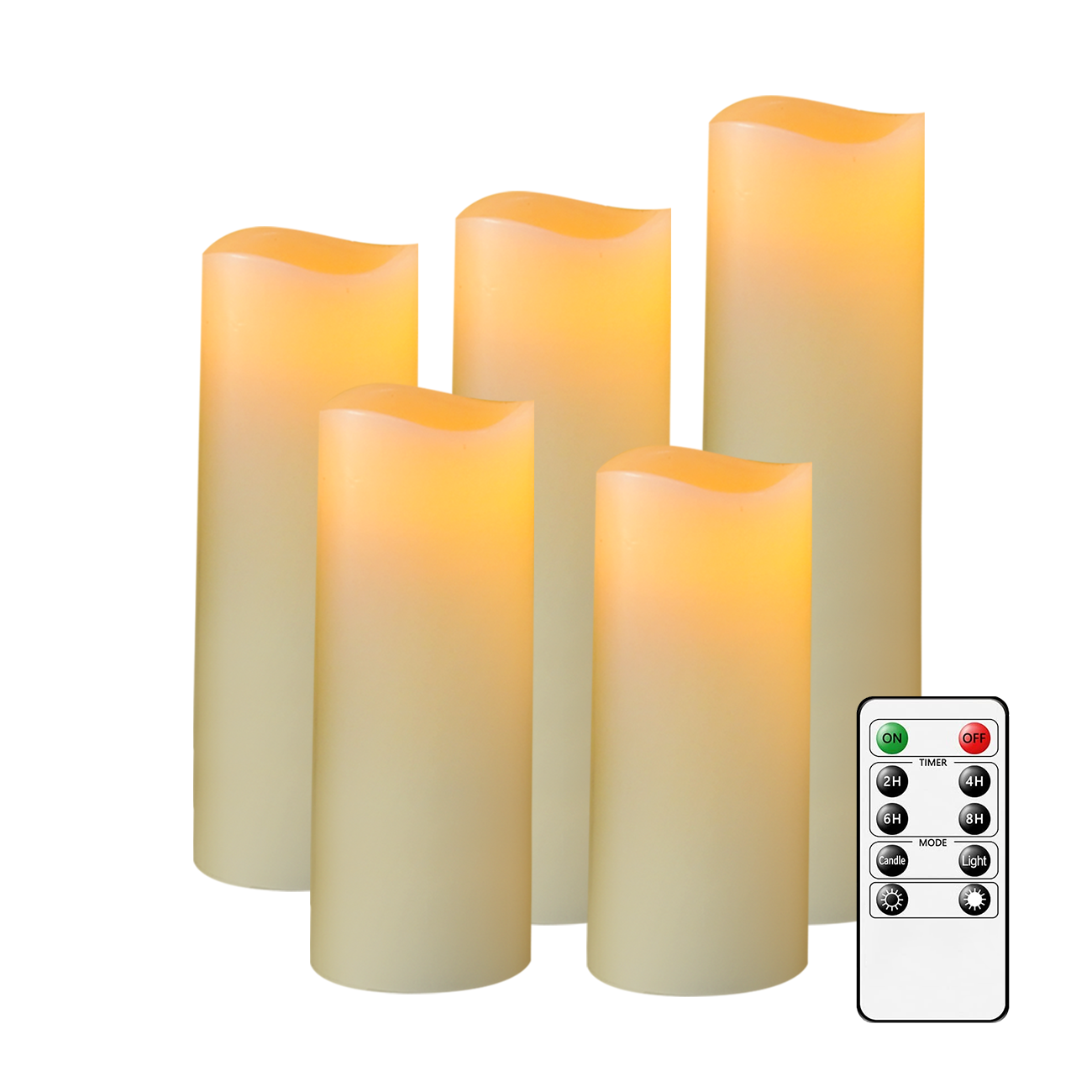 Set of 5 LED Real Wax Flickering Candles Battery Operated Flameless Pillar Candle with 24 Hours Timer remote for Wedding Party