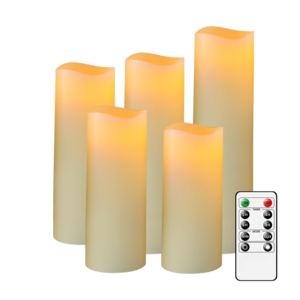 Set of 5 LED Real Wax Flickering Candles Battery Operated Flameless Pillar Candle with 24 Hours Timer remote for Wedding Party