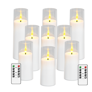 Competitive Price Clear  acrylic Flameless Candles with Timer Pure White Wax LED Pillar Candles