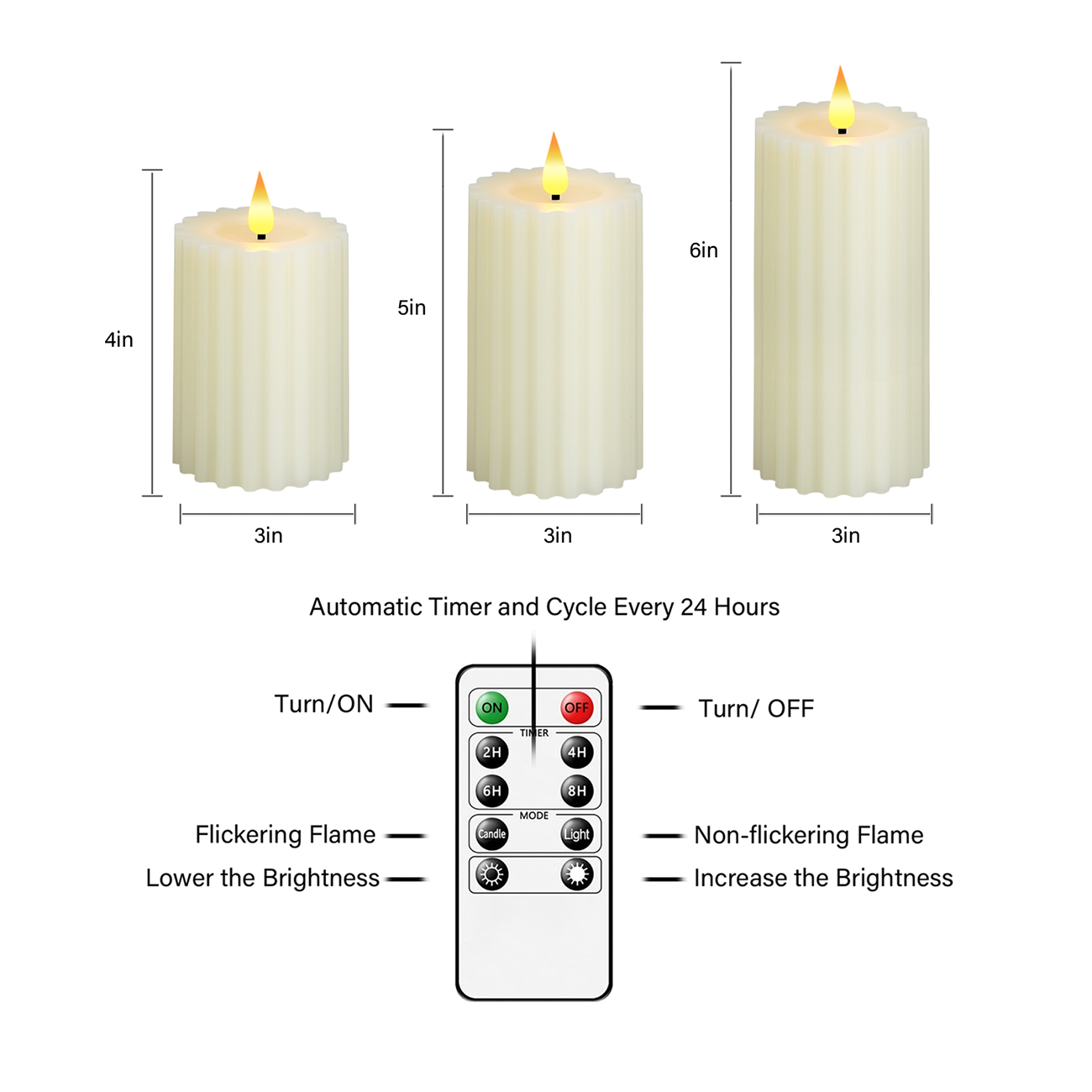 Set of 3 LED Real Wax Flickering Candles Battery Operated Flameless Pillar Candle with 24 Hours Timer remote for Wedding Party