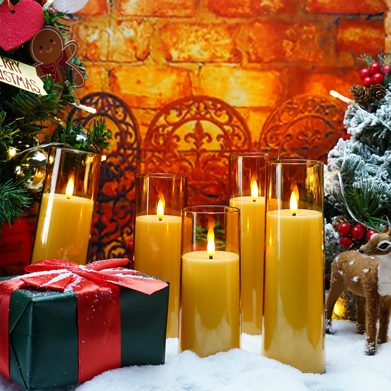 Gold acrylic battery operated flameless candles LED Pillar flameless candles with remote for party home decoration