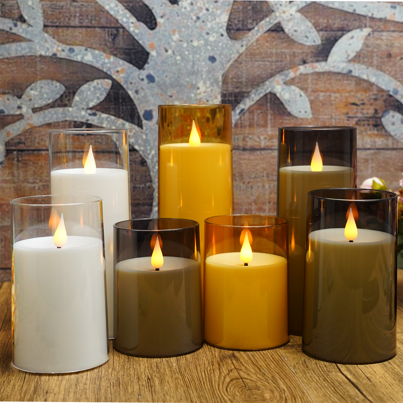 Grey acrylic battery operated flameless candles LED Pillar flameless candles with remote for party home decoration