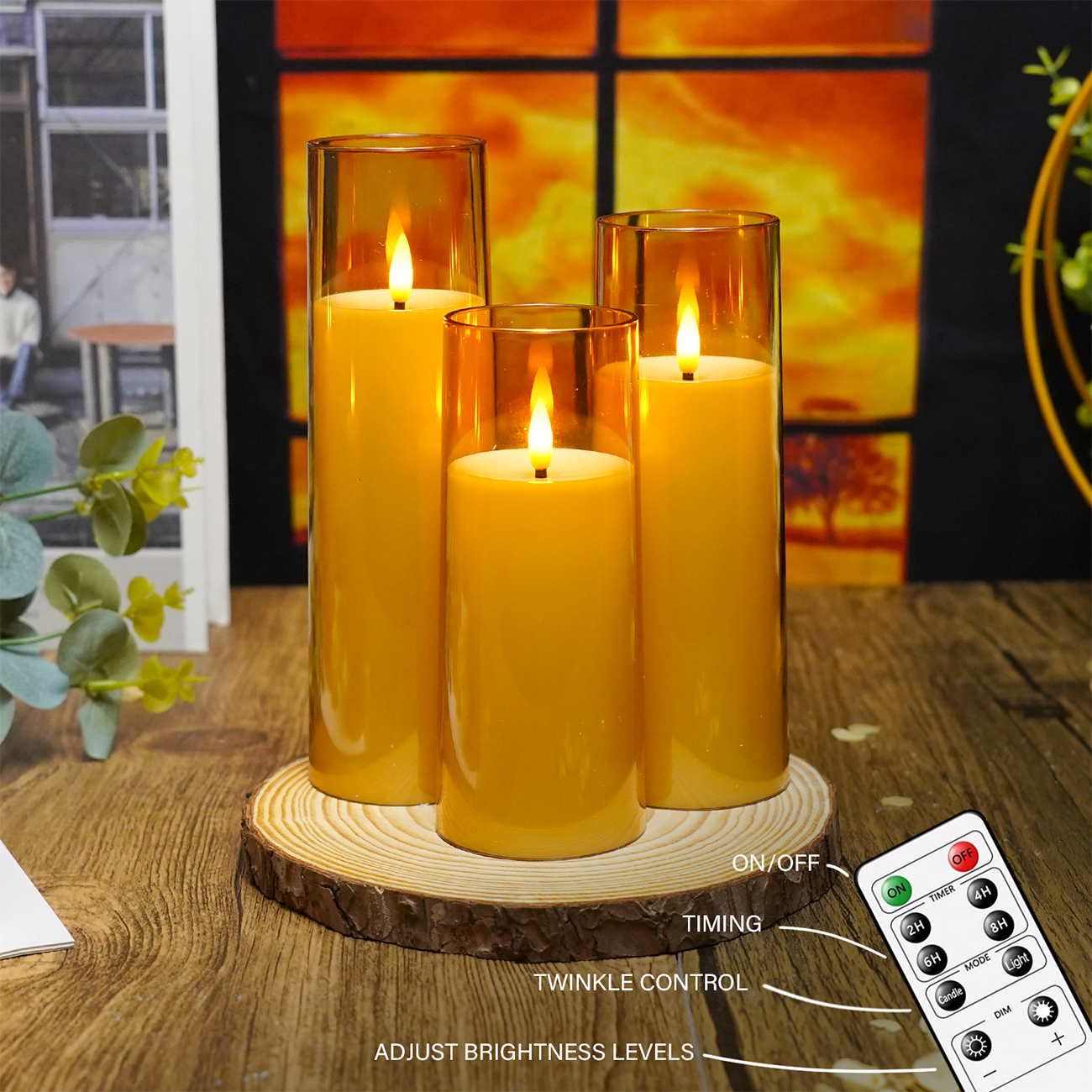 Gold acrylic battery operated flameless candles LED Pillar flameless candles with remote for party home decoration