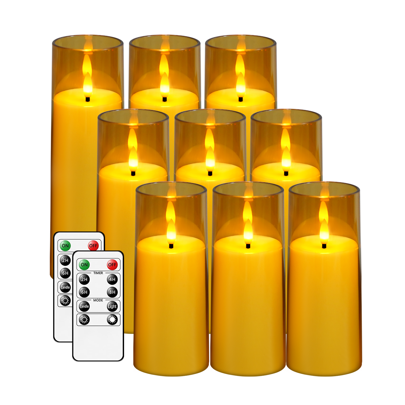 Gold acrylic battery operated flameless candles LED Pillar flameless candles with remote for party home decoration