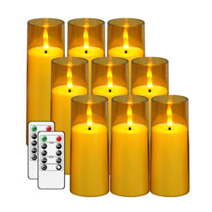 Gold acrylic battery operated flameless candles LED Pillar flameless candles with remote for party home decoration