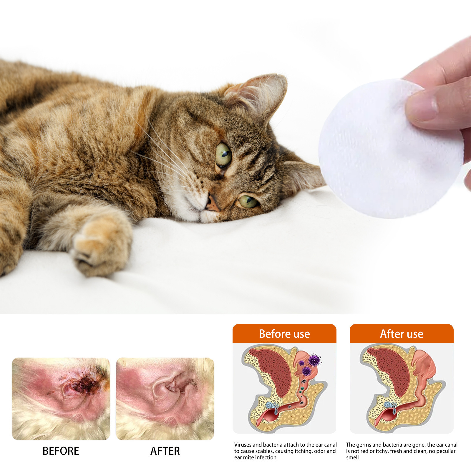 Pet ear wipes Pet ear gentle cleaning, deodorizing, mite removing ear wax cleaning products