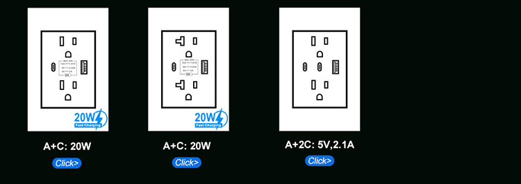 Socket with usb and type c plug US home switch charger power socket with usb port