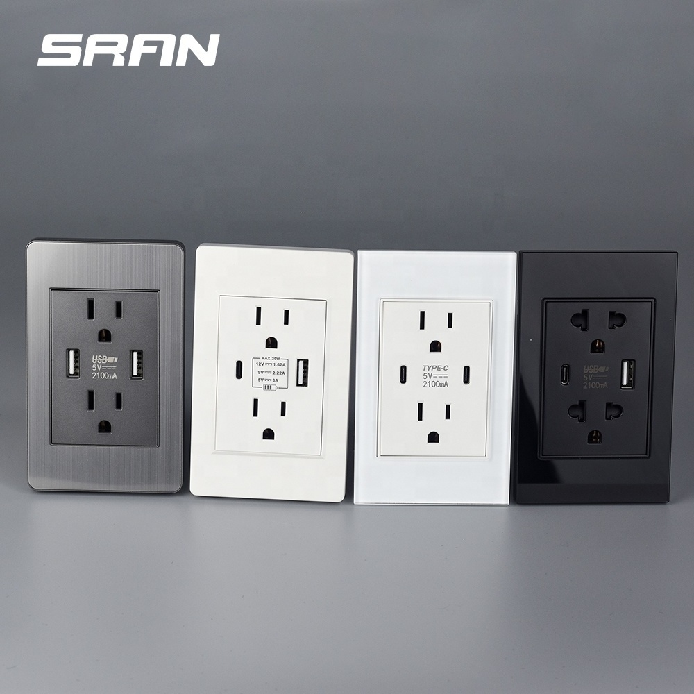 Socket with usb and type c plug US home switch charger power socket with usb port