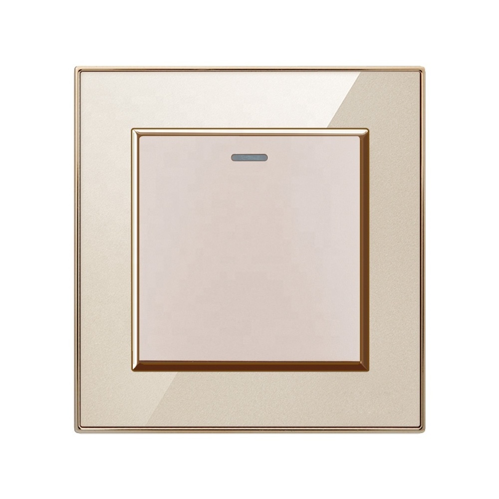 Southeast Asia Best Sell Top Quality Modern UK Acrylic Panel Frame 1 Gang Gold Wall Electric Light Switch