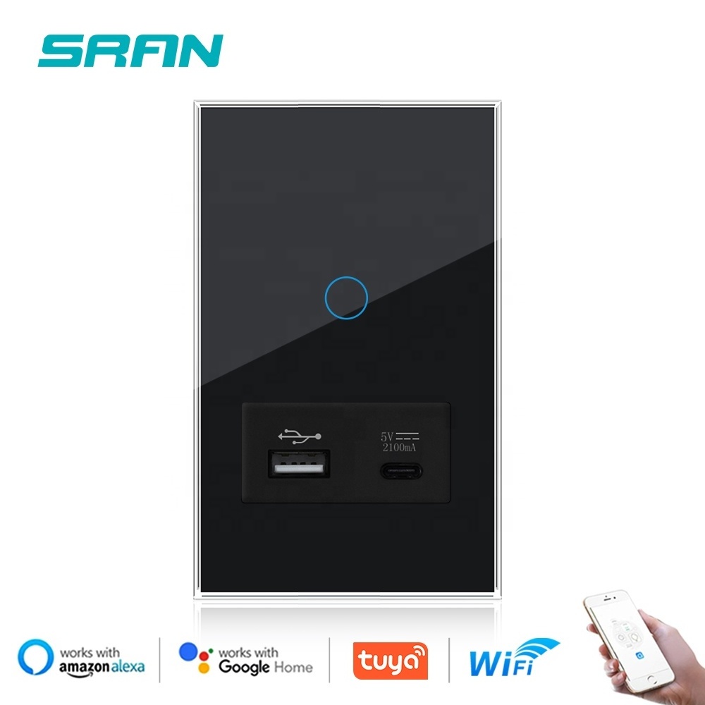 SRAN socket usb US standard TUYA wifi smart switch black interruptores inteligente wifi