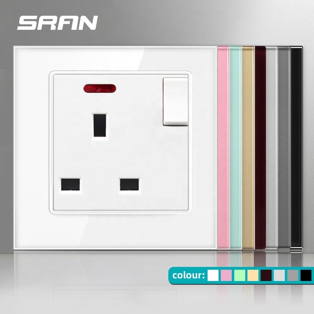 Sran 13A 1 Gang Switched Socket British Standard Wall Socket  Switch with neon