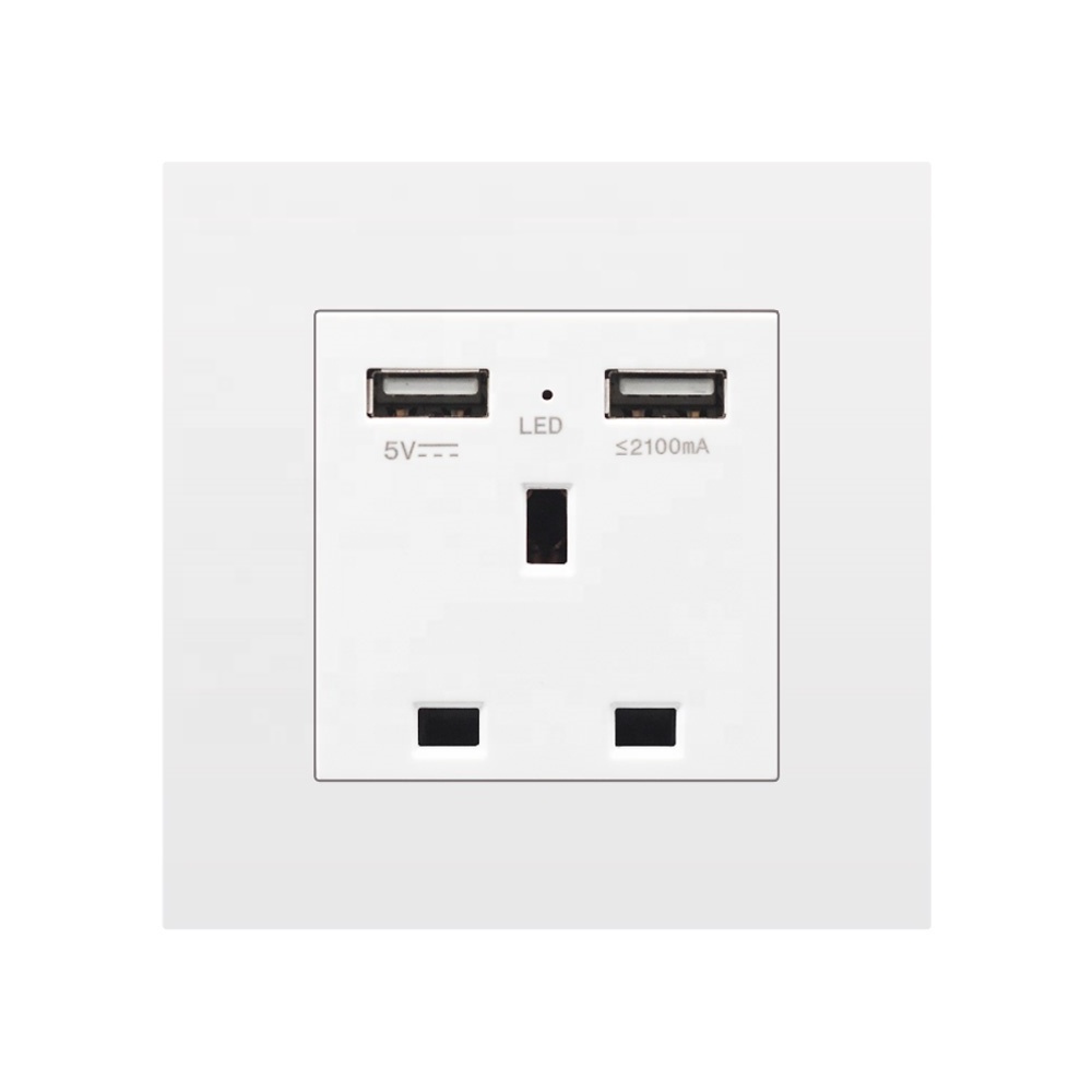 Uk 2 usb pc white panel 220v wall single plugs sockets