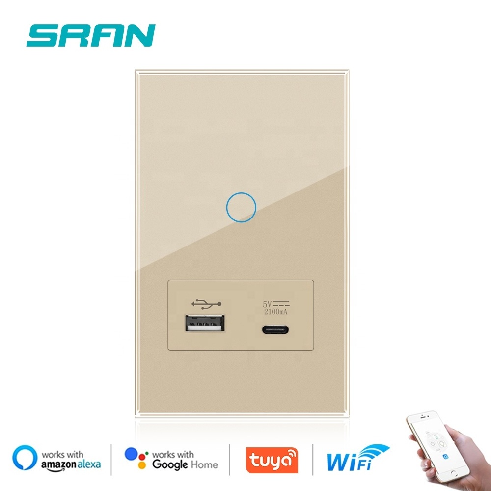 SRAN socket usb US standard TUYA wifi smart switch black interruptores inteligente wifi