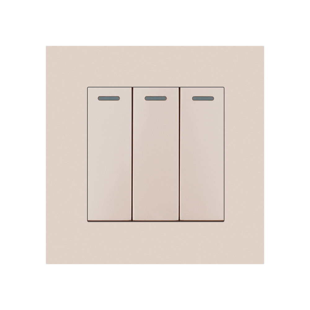 switch manufacturer Modern design golden color three gang one way two way wall electrical switches and sockets For Led light