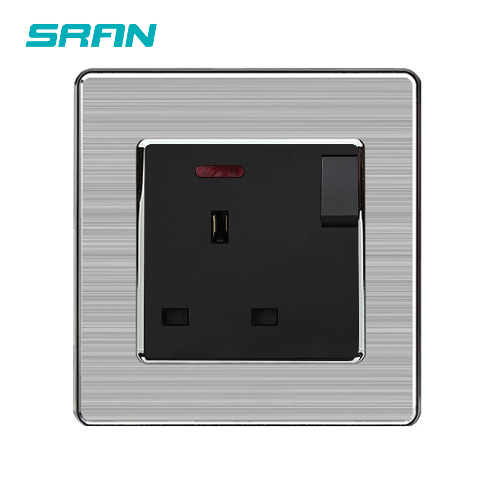 Modern Black Wall Light Switch 2022 Stainless Steel Metal 13a Socket Outlet Uk