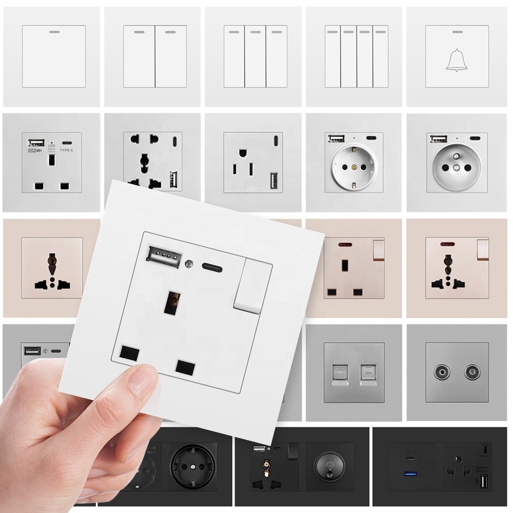 switch manufacturer Modern design golden color three gang one way two way wall electrical switches and sockets For Led light