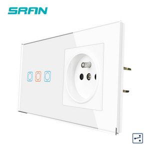 SRAN Smart Life Automation Switch Double Frame 1-3 Gang Touch Switch & EU FR Socket Touch Switch Mf Socket