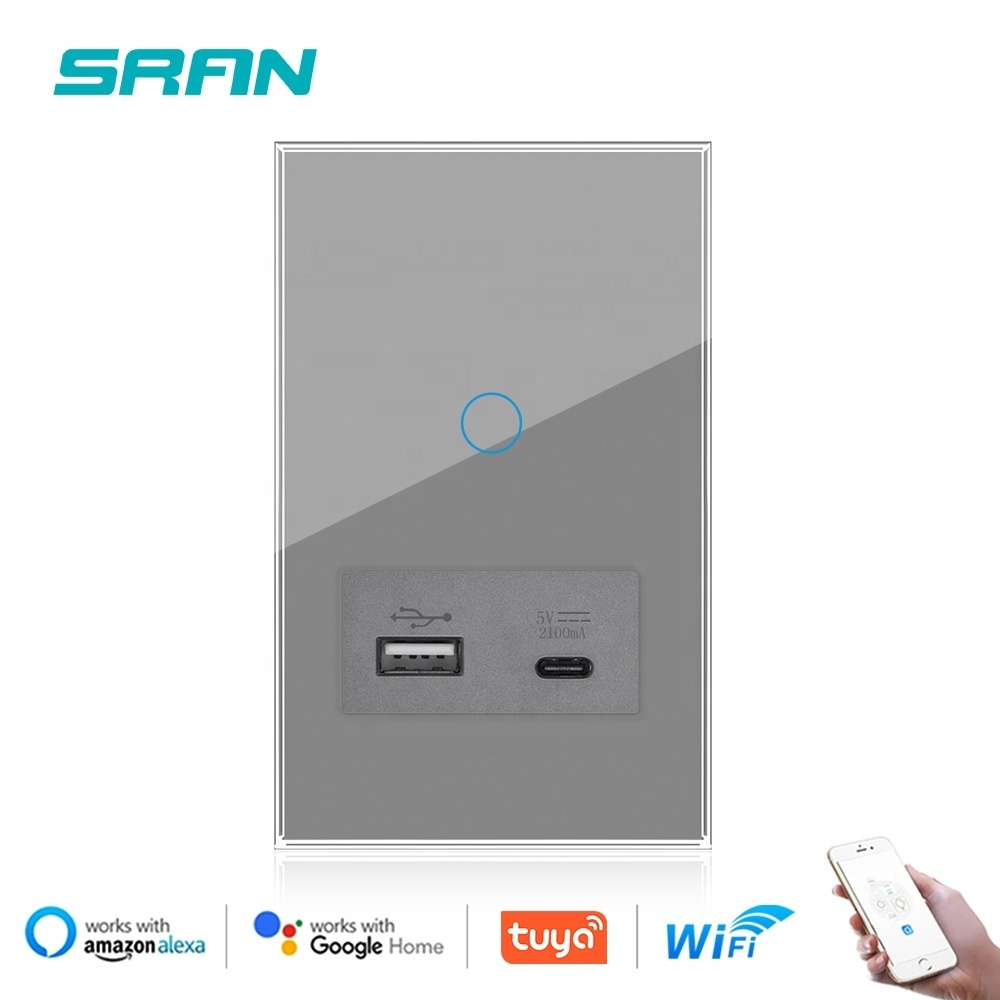 SRAN socket usb US standard TUYA wifi smart switch black interruptores inteligente wifi